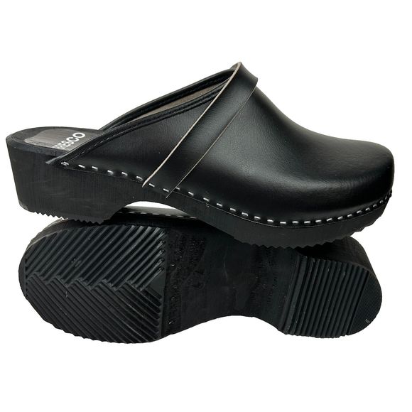 Bresco Richmond  Black Leather Wooden Clogs NEW Size EU 42, US W 11.5, M 9 - Picture 6 of 13